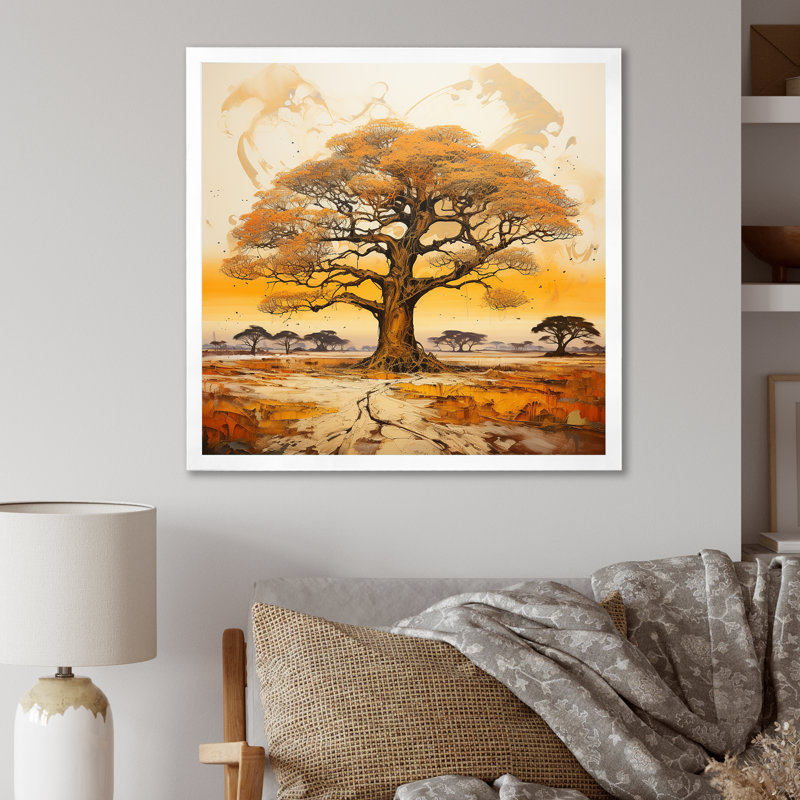 Arbre sauvage d'Afrique, art mural 1, H 36 po x l 36 po, Blanc