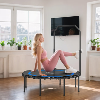 Trampoline 45 po pour adultes Re rebond 45 po, mini trampoline pliable de 440 lb avec poignée réglable, appareil d'entraînement de saut à l'élastique silencieux et sécuritaire pour l'entraînement en salle à l'extérieur, bleu