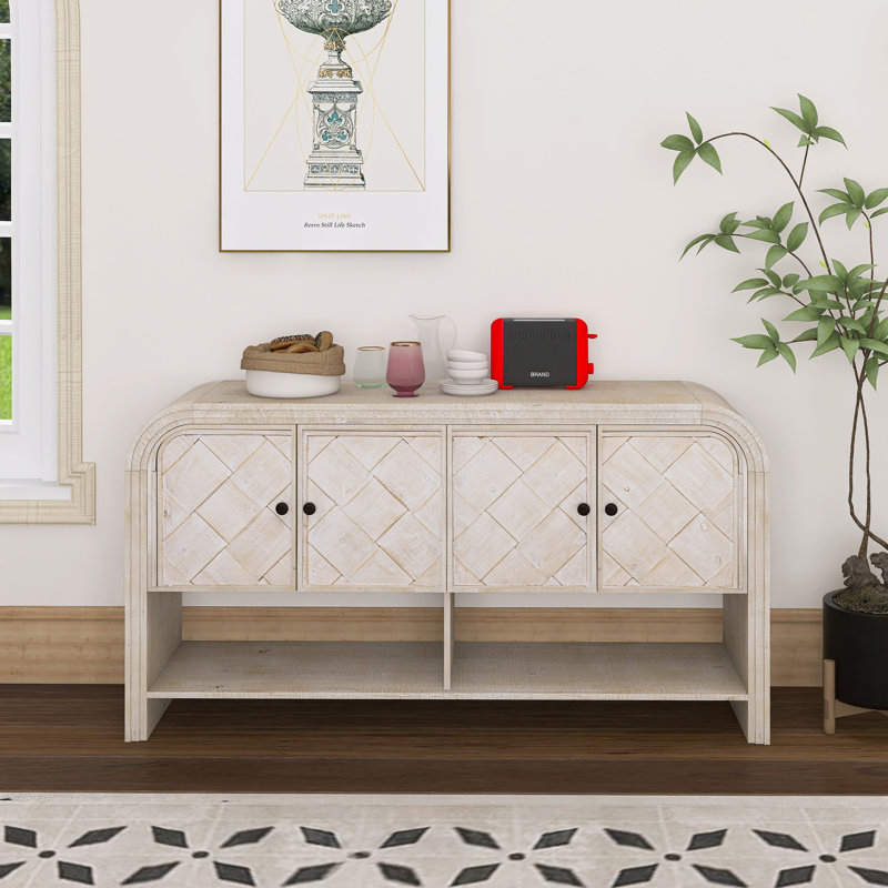 Console polyvalente avec lattes en bois tissé, Beige Brown