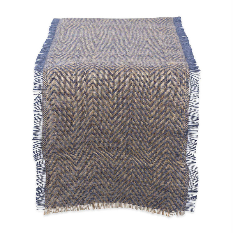 Baba Chevron Burlap Table Runner, 72" L x 14" W, French Blue