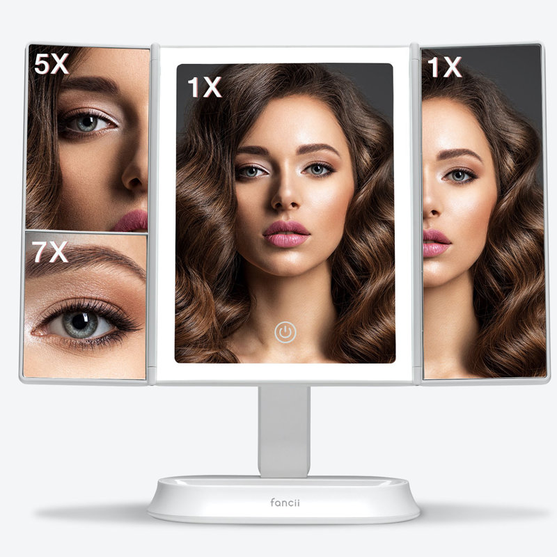 White LED Trifold Magnifying Makeup Mirror with Touch Sensor