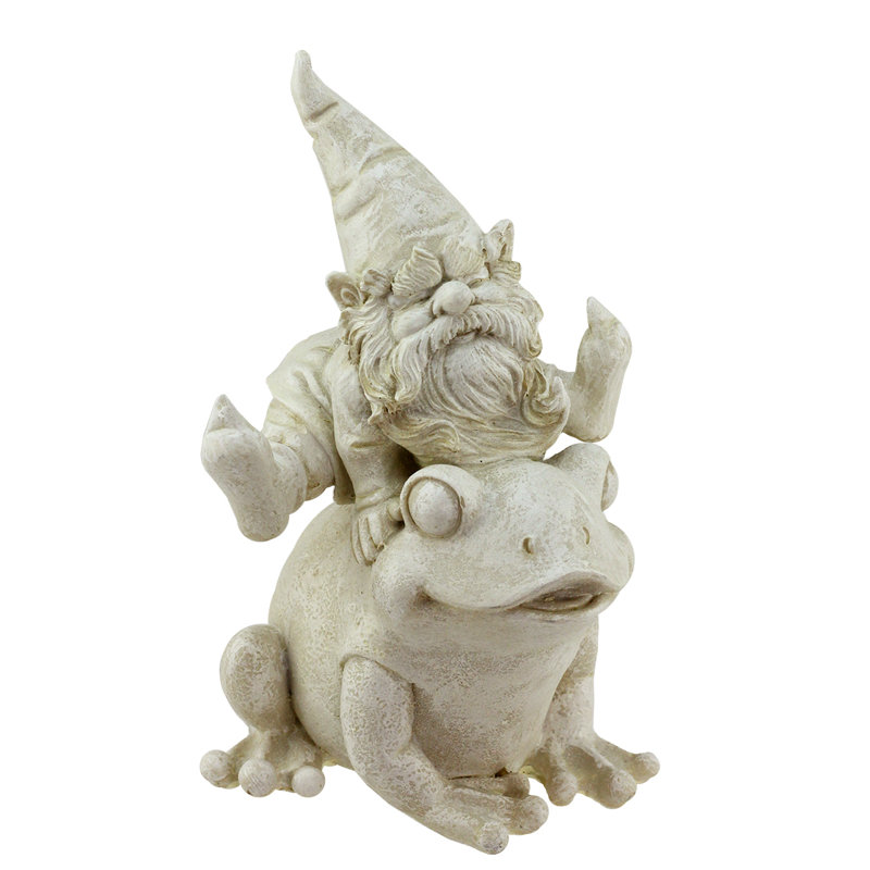 Statue de jardin d'extérieur 9,5 "gnome sautant par-dessus une grenouille
