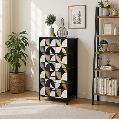 4 Drawer Vertical Storage Dresser Marble seamless Repeating marble Geometry floor Mosaic gold for design with Wood Top Fabric Pull Drawers