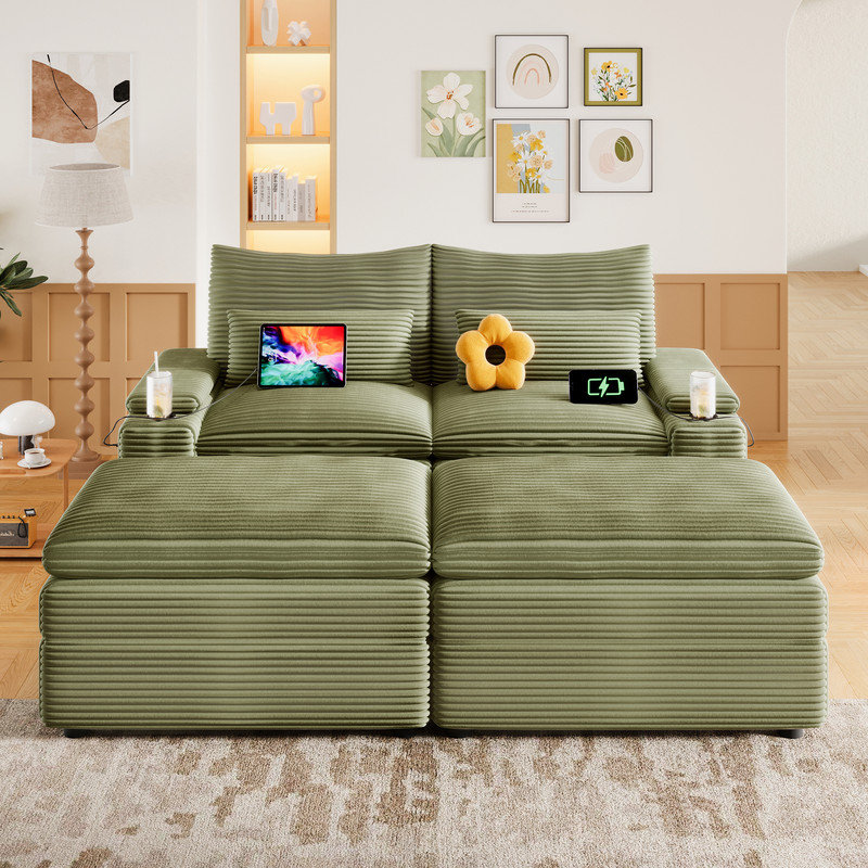 Causeuse rembourrée 70,9 po avec repose-pieds amovible, Vert