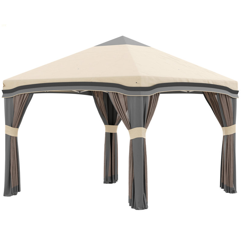 Tente à auvent escamotable avec filet Outsunny, Beige