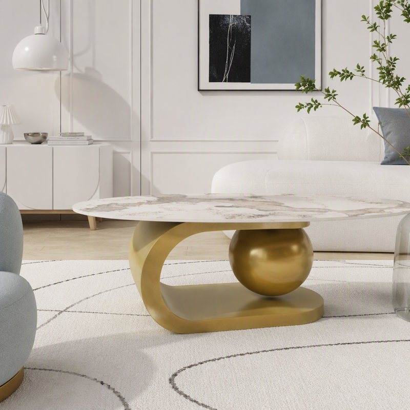 Oval Marble-Pattern Sintered Stone Coffee Table