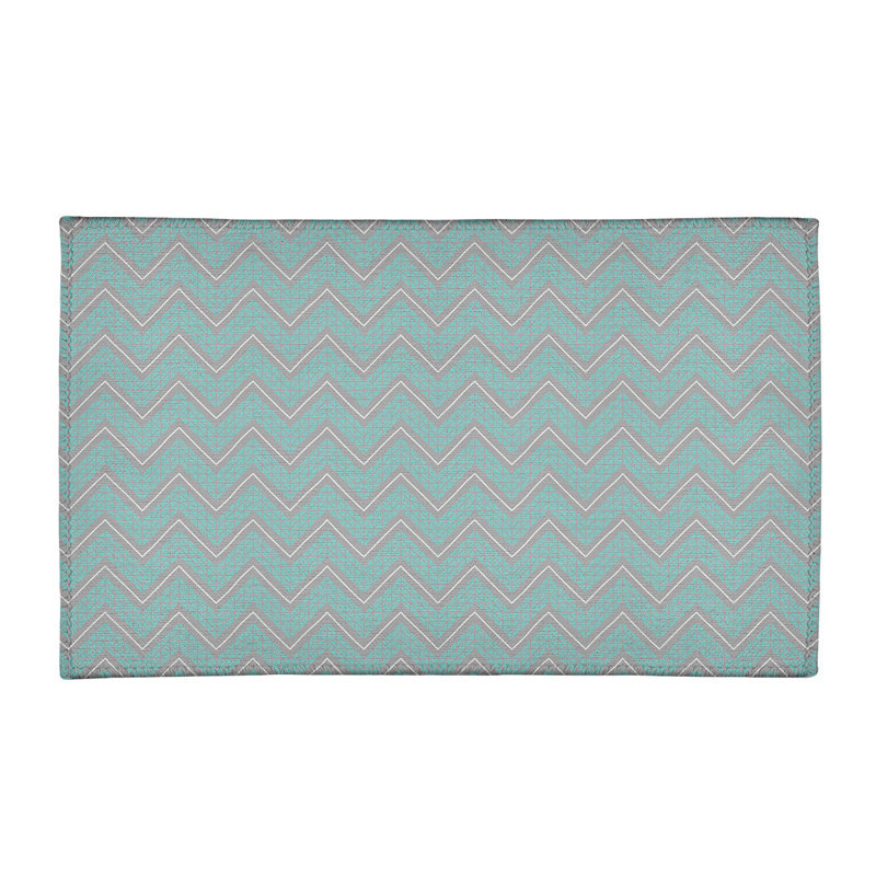 Tapis bleu/gris à chevrons à main, Rectangle 2 pi x 3 pi