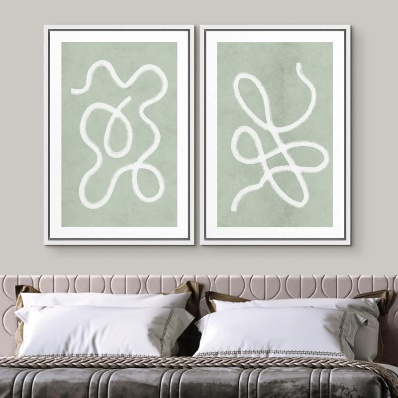 «White Line Contraste Blue Backround Abstract Swirly», 2 pièces, Blanc, H 24 po x l 16 po