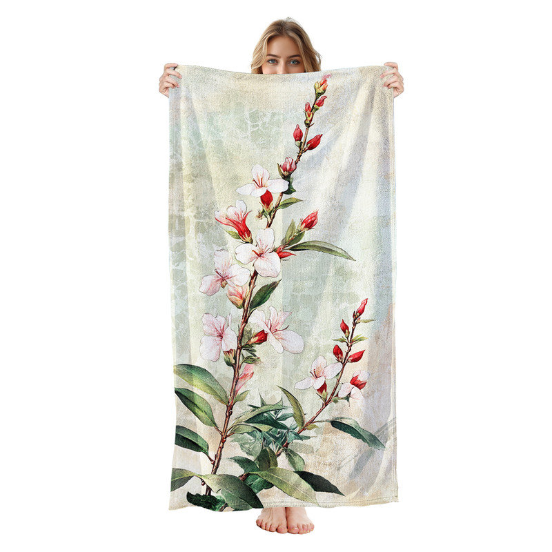  Serviette de plage en microfibre légère, absorbante et sans décoloration, 30 po x 60 po, fleur botanique rétro