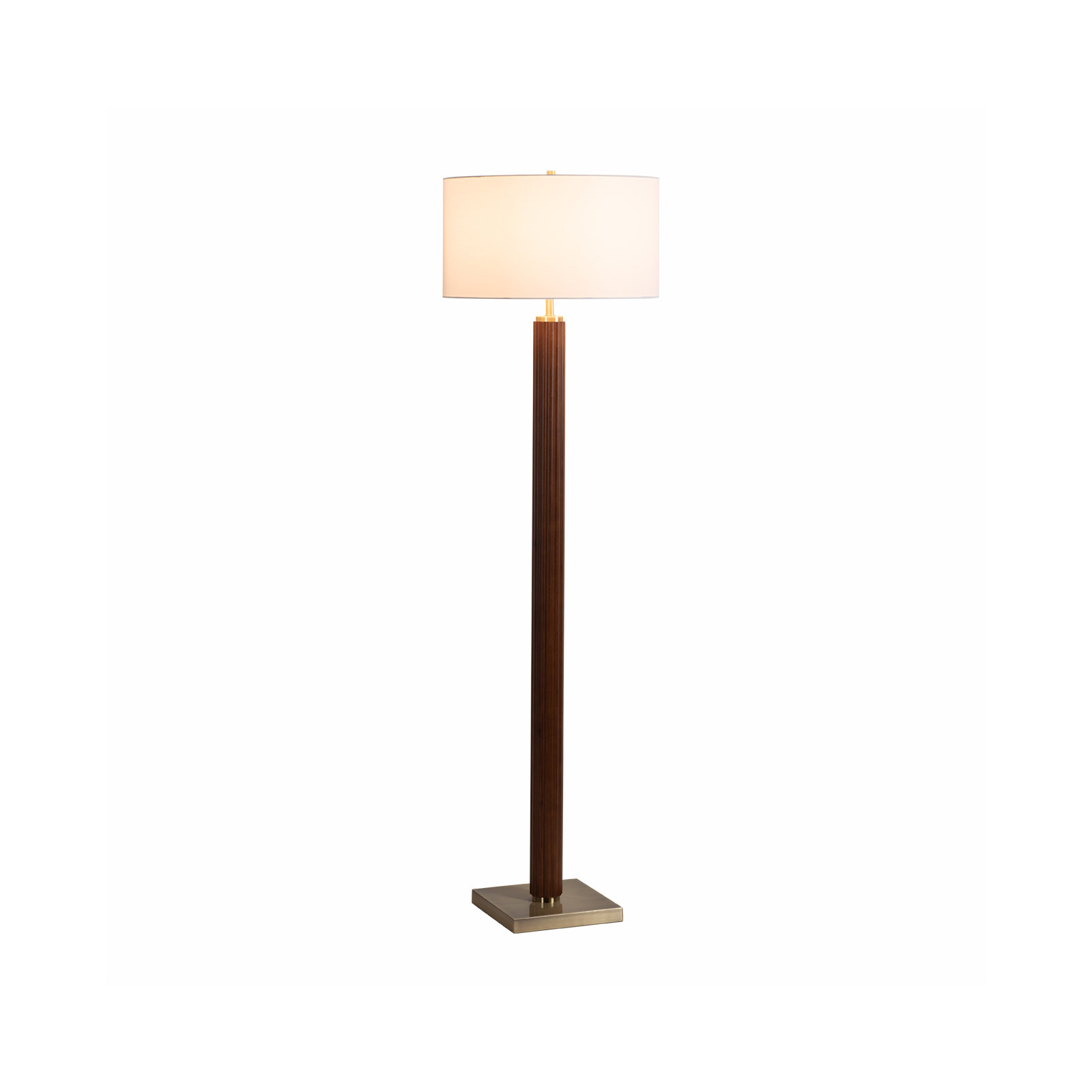 Tambo Floor Lamp -  Weathered Brass, White linen Shade, Dimmer, Dark Walnut