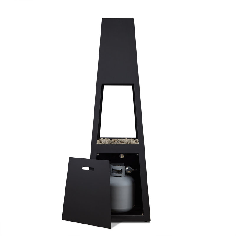 Ferro 70" Metal Chiminea Fire Pit With Hidden Propane Tank In Black By Real Flame