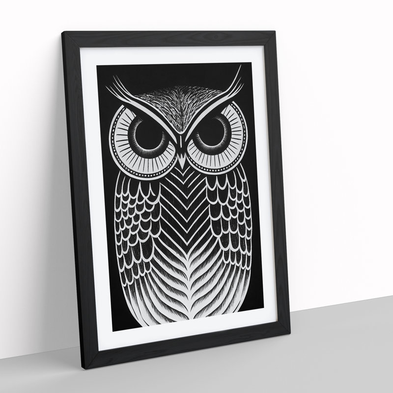 Monochrome Owl No.1 - Framed Print, Black, 64cm H x 46cm W x 2cm D