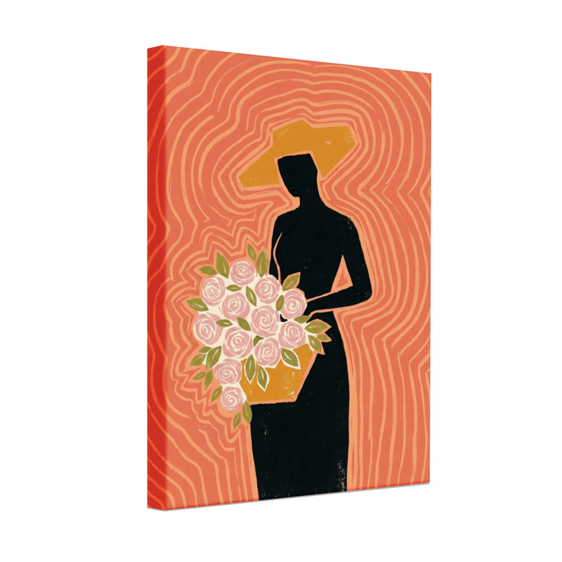 Plantes et fleurs, silhouette de femme tenant un bouquet de roses, H 30 po x l 20 po