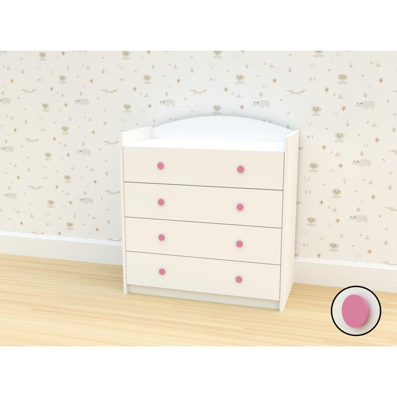 Plumlee 4 - Drawer Chest of Drawers, White/Pink