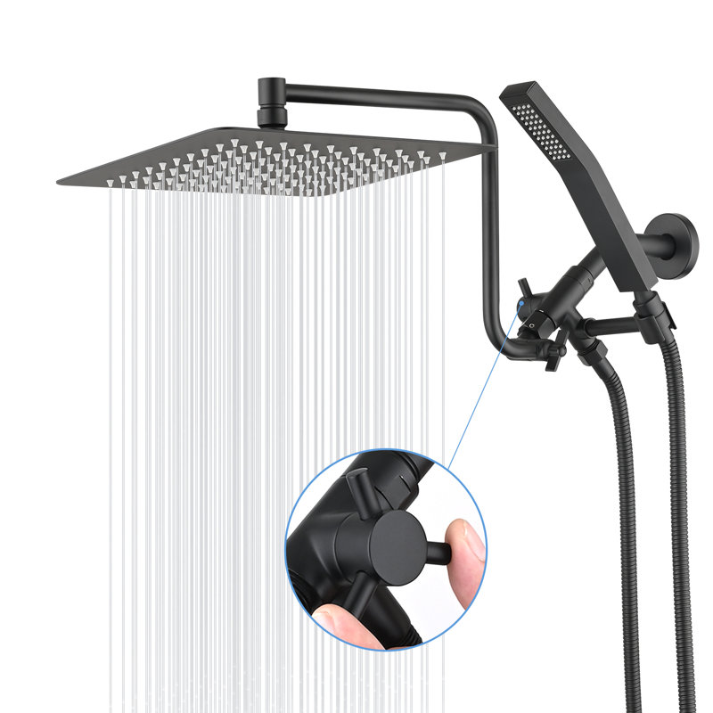 All Metal 10 Inch Shower Head With Handheld Spray Combo, Built-in Mode 3-way Diverter, Matte Black