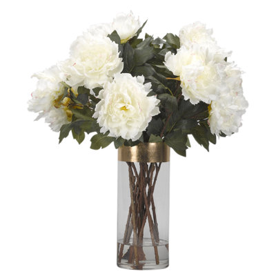 Silk-Polyester, Plastic Blend Peony Arrangement in Vase