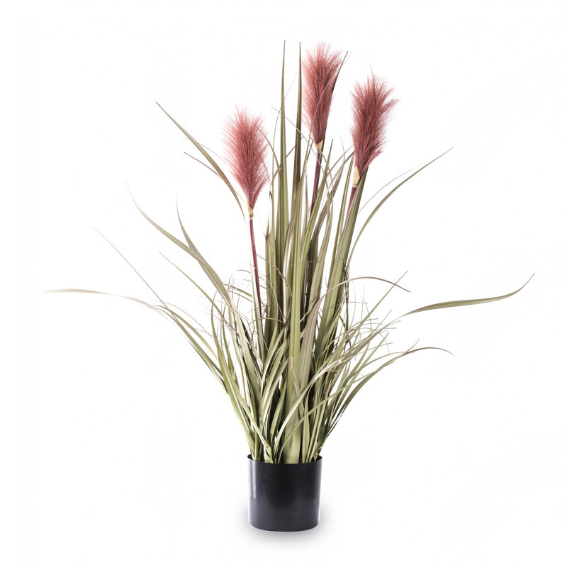 Faux Evergreen Grass in Pot, Green/Pink, 122cm H x 80cm W x 80cm D
