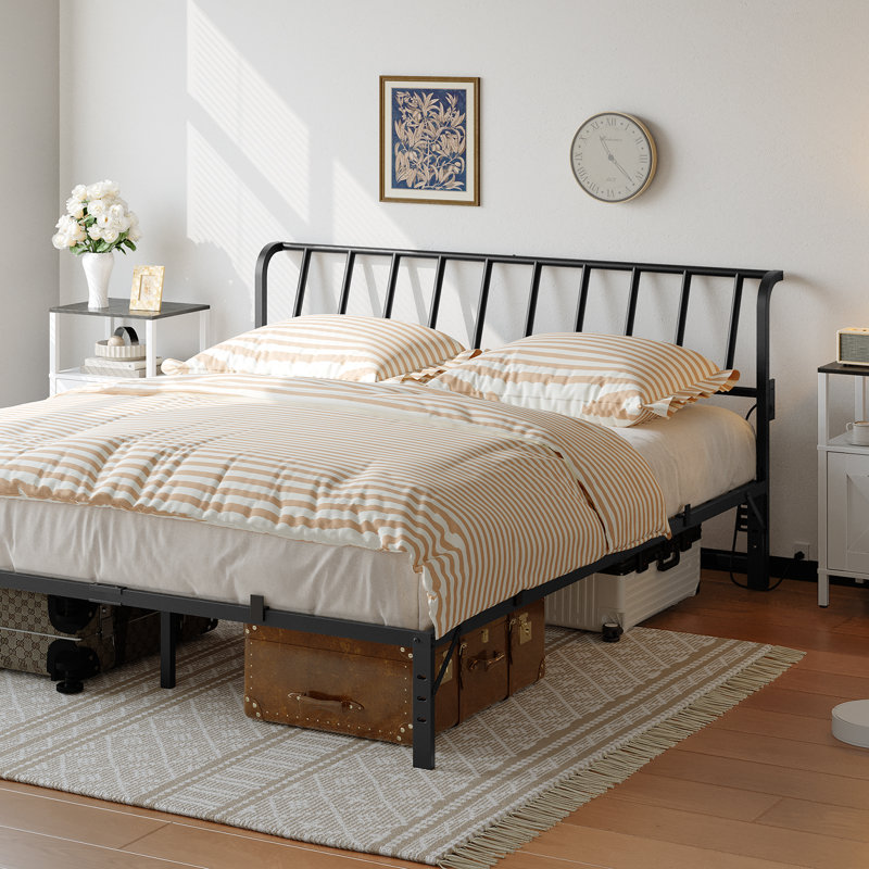 King Size Metal Headboard with USB Port and Charging Station，Adjustable Height