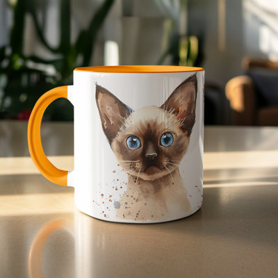Cat Design 11oz Accent Mug – Ceramic Coffee Cup with Colored Handle and Interior