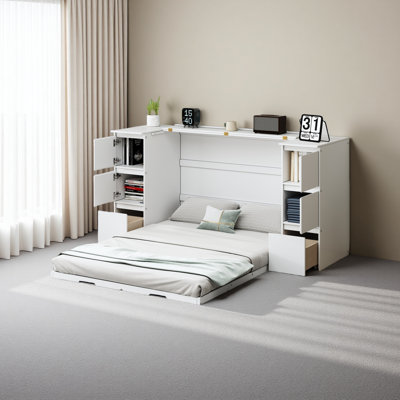 Armoire lit escamotable avec chaise, bureau et tiroirs Murphy