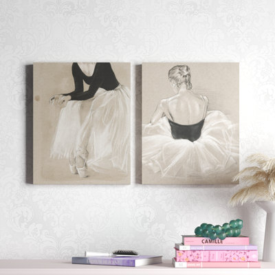 " Black And White On Tan Ballet Drawing Study " by Jennifer Paxton Parker 2 - Pieces