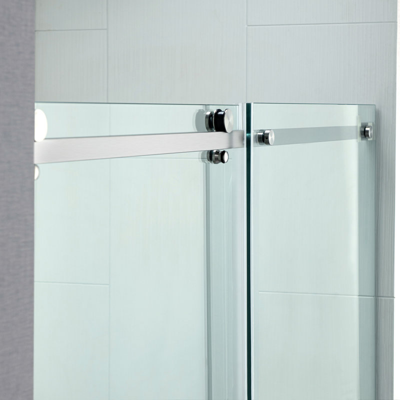 Semi-Frameless Single Sliding Shower Doors, 56-60" W X 76" H With 5/16" Clear Tempered Glass And Explosion-Proof Film