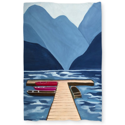 Lake, quai & mountains Blue duvet cover | Bathroom decor