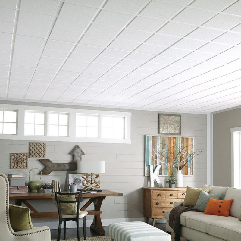 Sahara Scored Angled Tegular 15/16 2 ft. x 4 ft. Drop-In Mineral Fiber Acoustic Ceiling Tile in White, Set of 8