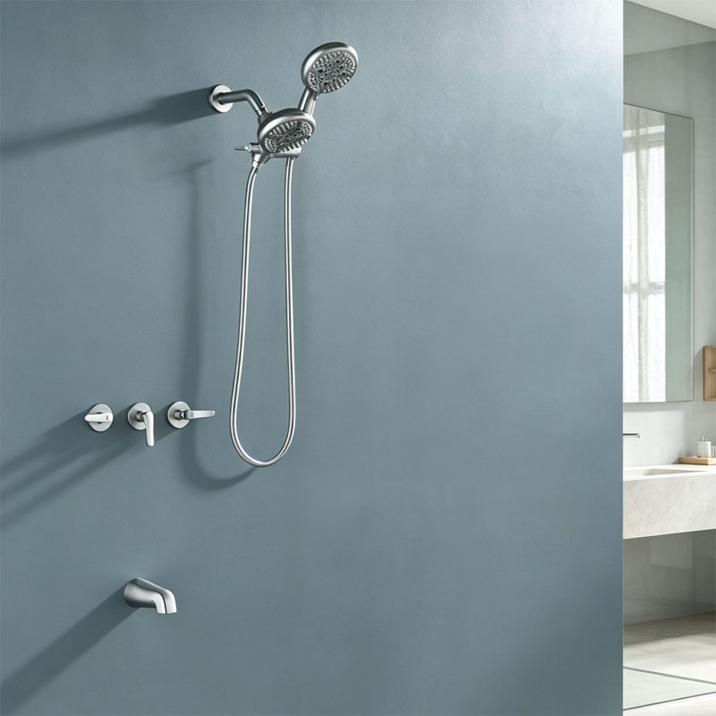 Ensemble de baignoire et douche à fixation murale à trois poignées Topcraft, Brushed Nickel