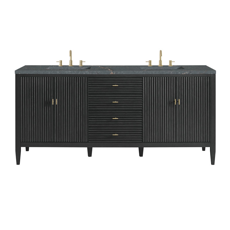 Myrrin 72'' W Double Vanity, Carbon Oak, Parisian Blue, 8" Widespread