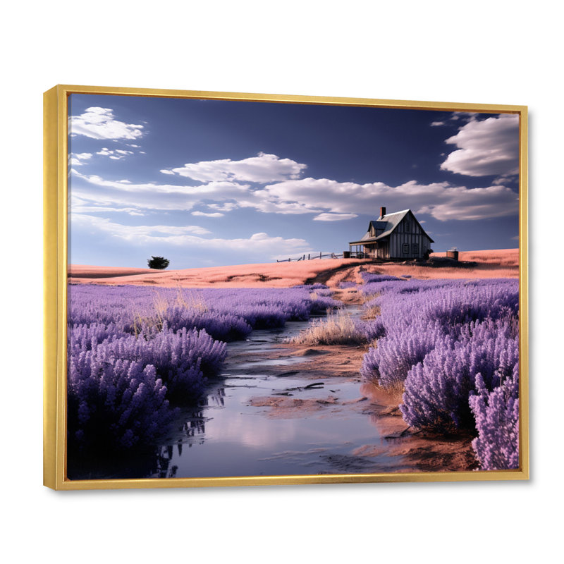 Farmhouse Lavender Abundance - Imprimé, Cadre flottant doré, H 24 po x l 32 po x P 1 po