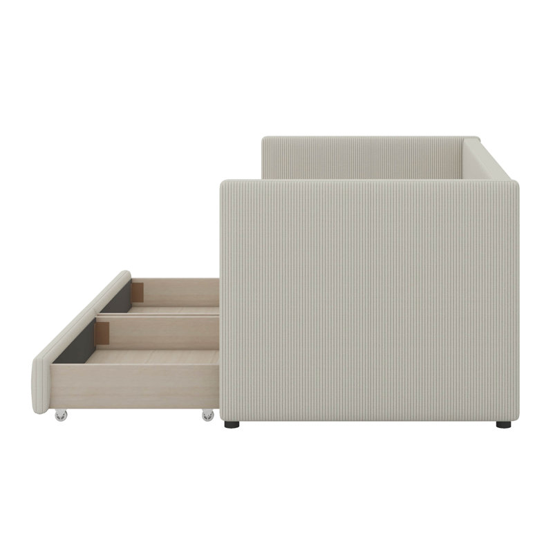 Twin Size Corduroy Daybed With Two Drawers, Beige