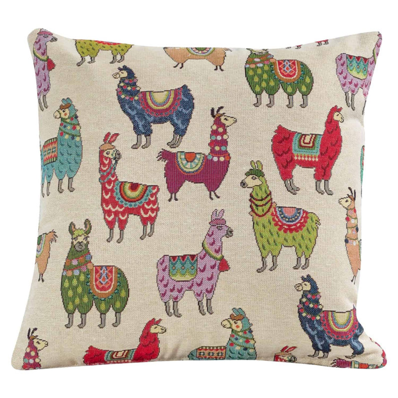 Llama Tapestry Cushion, 43x43cm, Feather filled