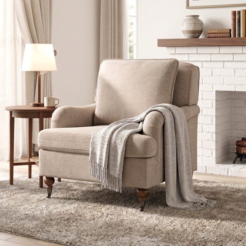 Chaise d'appoint Mid-Century avec coussins, Beige