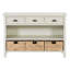 Console rétro avec trois tiroirs de rangement et trois paniers en jacinthe d'eau tissés pour l'organisation et le style du vestibule, du couloir ou du salon-1482640403