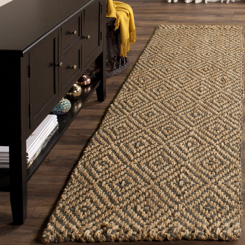 Aerionna Geometric Hand-Woven Natural Jute Fiber Area Rug, Tapis de couloir 2 pi 3 po x 16 pi