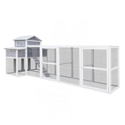 150" Extra Large Chicken Coop – Outdoor Wooden Hen House with Black Rust-Proof Metal Wire, 2 Nesting Boxes, 5 Perches for Poultry, Secure and Durable Chicken Cage