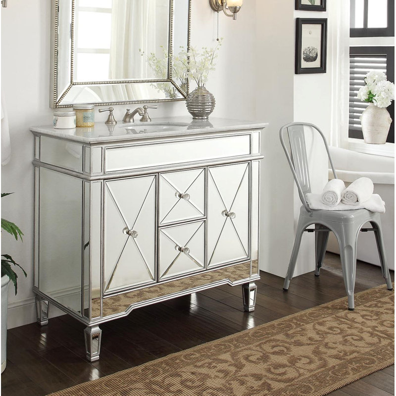 Meuble-lavabo simple autoportant 40 po avec plateau en marbre Arango
