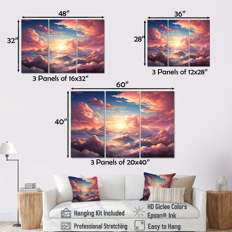 Kawaii Landscape Clouds II - Clouds Wall Art Set, Wrapped Canvas, 40" H x 60" W x 1" D