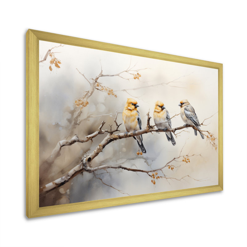 «Bird Silent Watcher VI» - art mural oiseau, Cadre doré simple, H 12 po x l 20 po x P 1 po