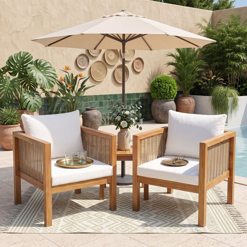 Ensemble de 2 fauteuils d'appoint pour patio avec accoudoirs et coussins, Naturel beige