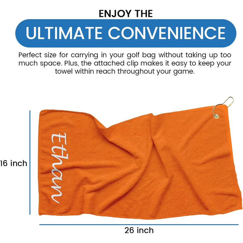 Cotton Embroidered Golf Towels Kitchen Towel, Orange, Yes