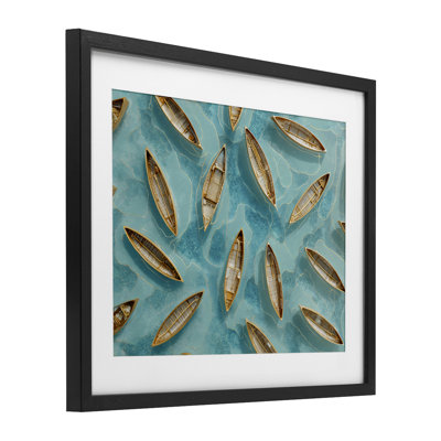 «Harmonious Canoes on Water», reproduction encadrée sous verre, conception de Franklyn Gregory