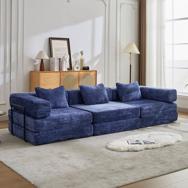 Canapé-lit convertible à plancher à compression avec structure fixe, modulaire désossé, sans assemblage, idéal pour les espaces polyvalents