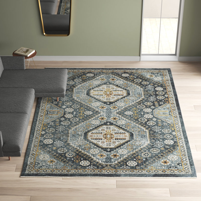 Tapis bleu / doré Hovis Southwestern, Rectangle 5 pi 3 po x 7 pi 6 po