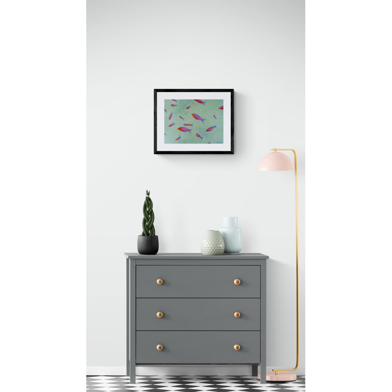 Swimming Fish Print by Sue Graef, Black Framed Paper, 17.25" H x 21.25" W