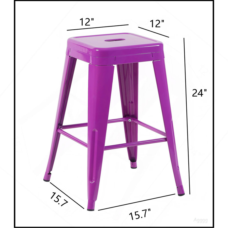 Tabouret à hauteur de comptoir 24 po, ensemble de 2 tabourets de bar en métal sans dossier, non empilable, amovible et facile à assembler, conception peu encombrante pour îlot de cuisine / bar / café / salle à manger (mauve)