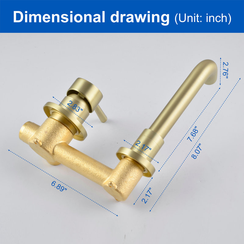 Wall Mount Bathroom Faucet Single Handle Bathroom Sink Faucet Rough-in Valve Included, Brushed Gold