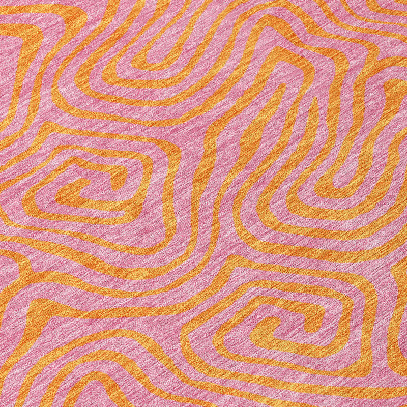 Pink Rectangular Washable Synthetic Flat Woven Rug