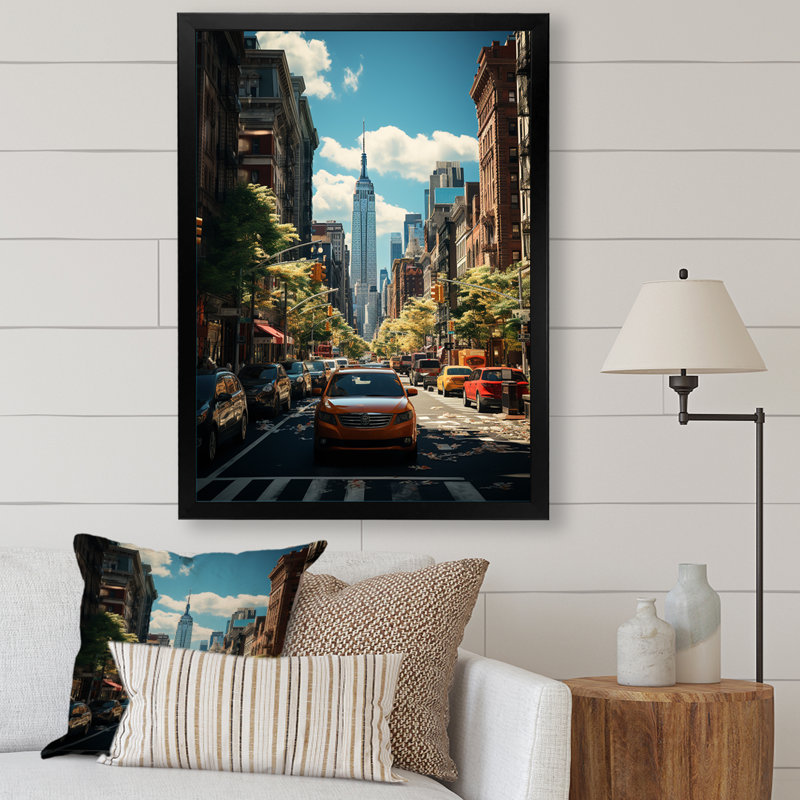 New York Street Collage - Cityscapes Wall Art Prints, H 32 po x l 16 po x P 1 po, Cadre photo noir